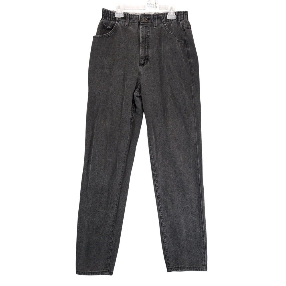 Vintage 80s Lee Black Mom Jeans Womens 8 28x29‎ High Rise c1987 USA Made Elastic